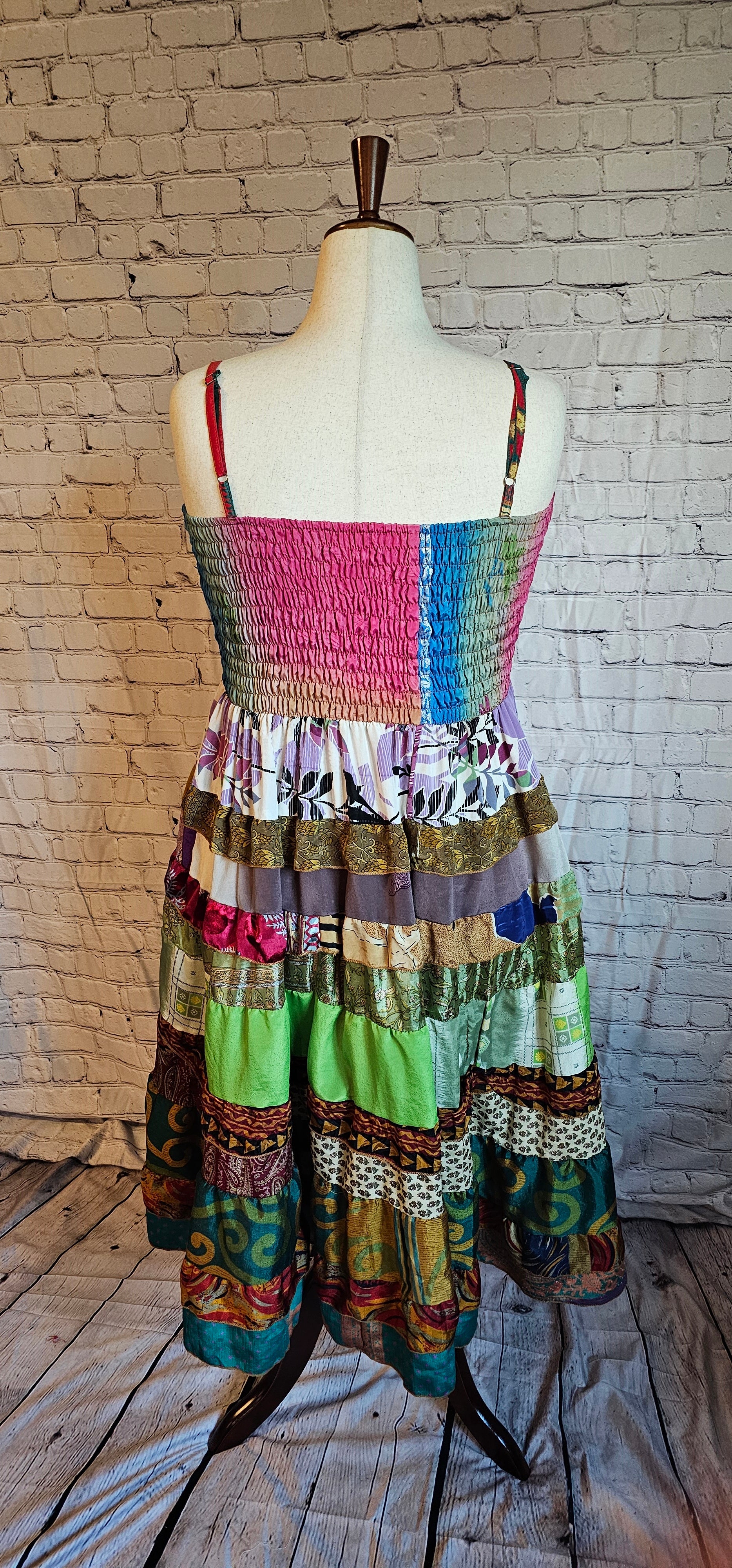 Upcycled sari dress from Wild Kantha, blending heritage textiles with modern inclusive design.