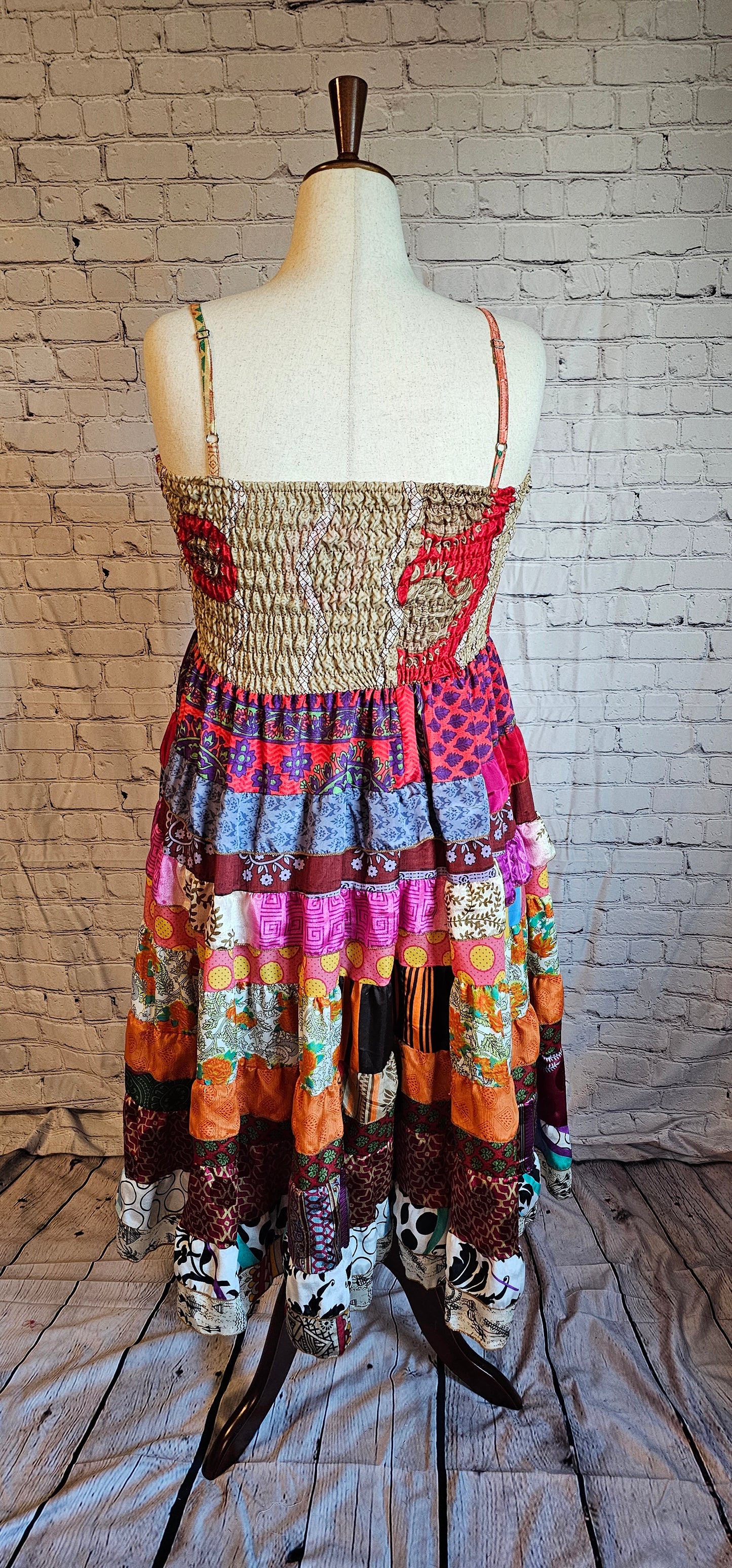 Flowy boho recycled sari dress designed to move with your life and body.