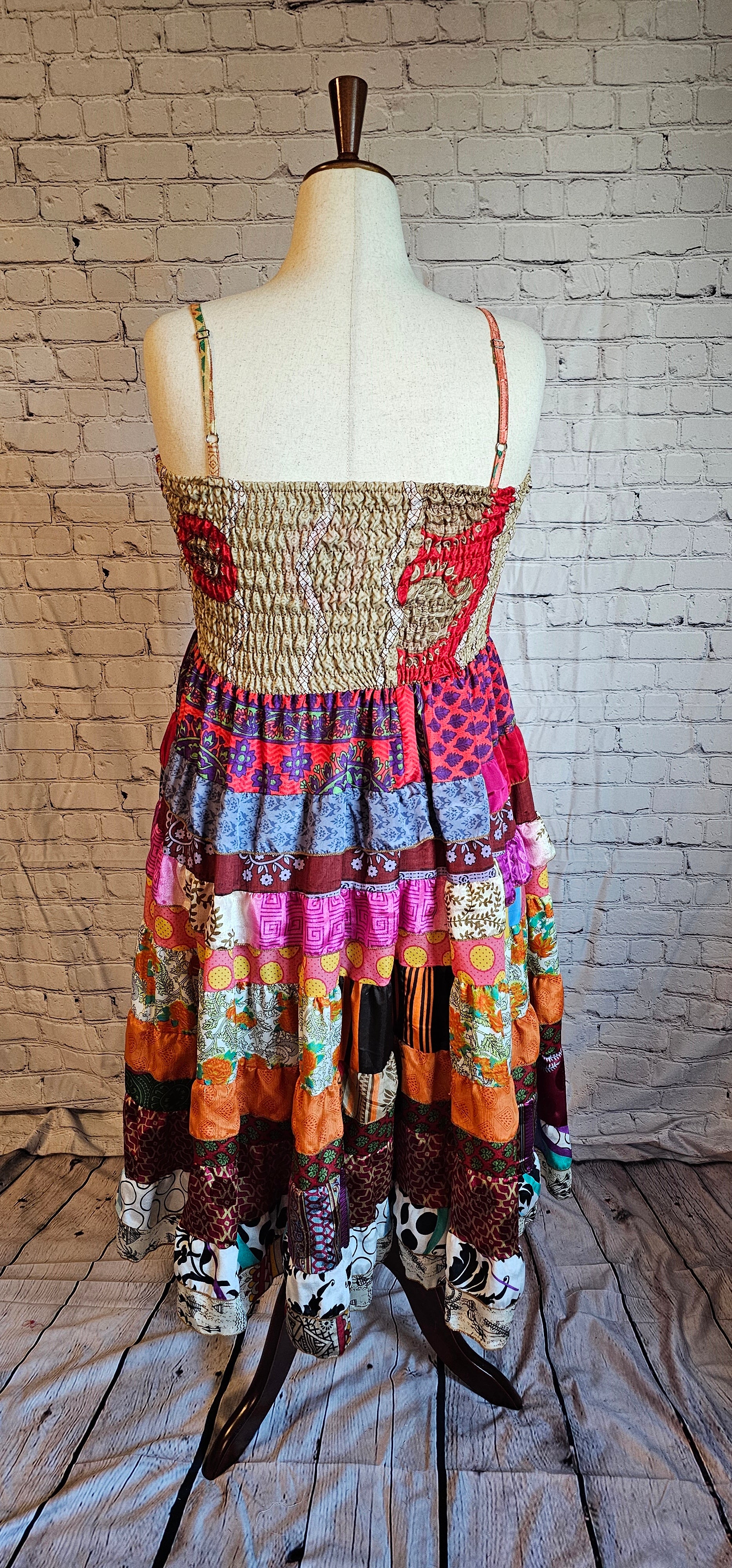 Flowy boho recycled sari dress designed to move with your life and body.
