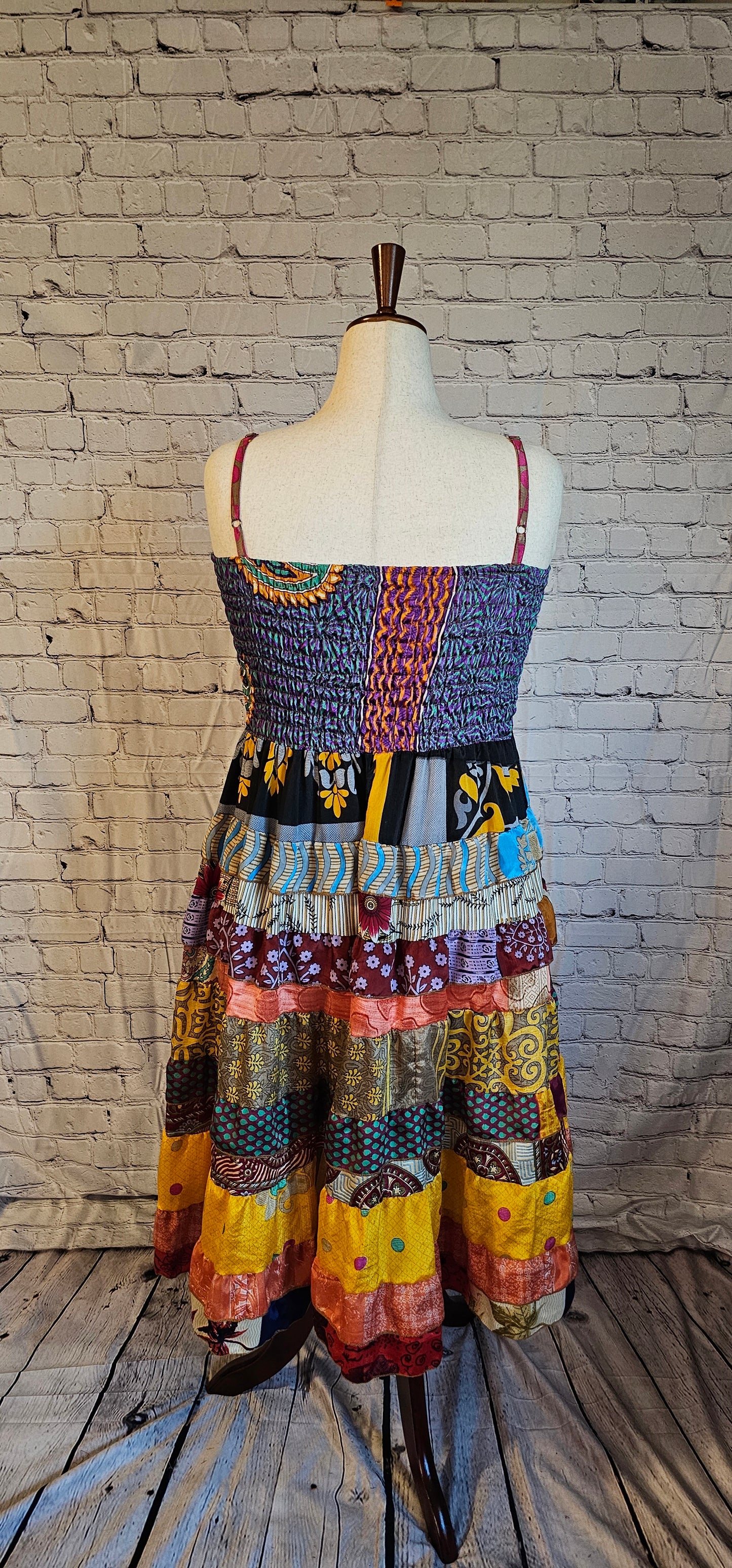 Meadowlark dress back made from recycled saris.