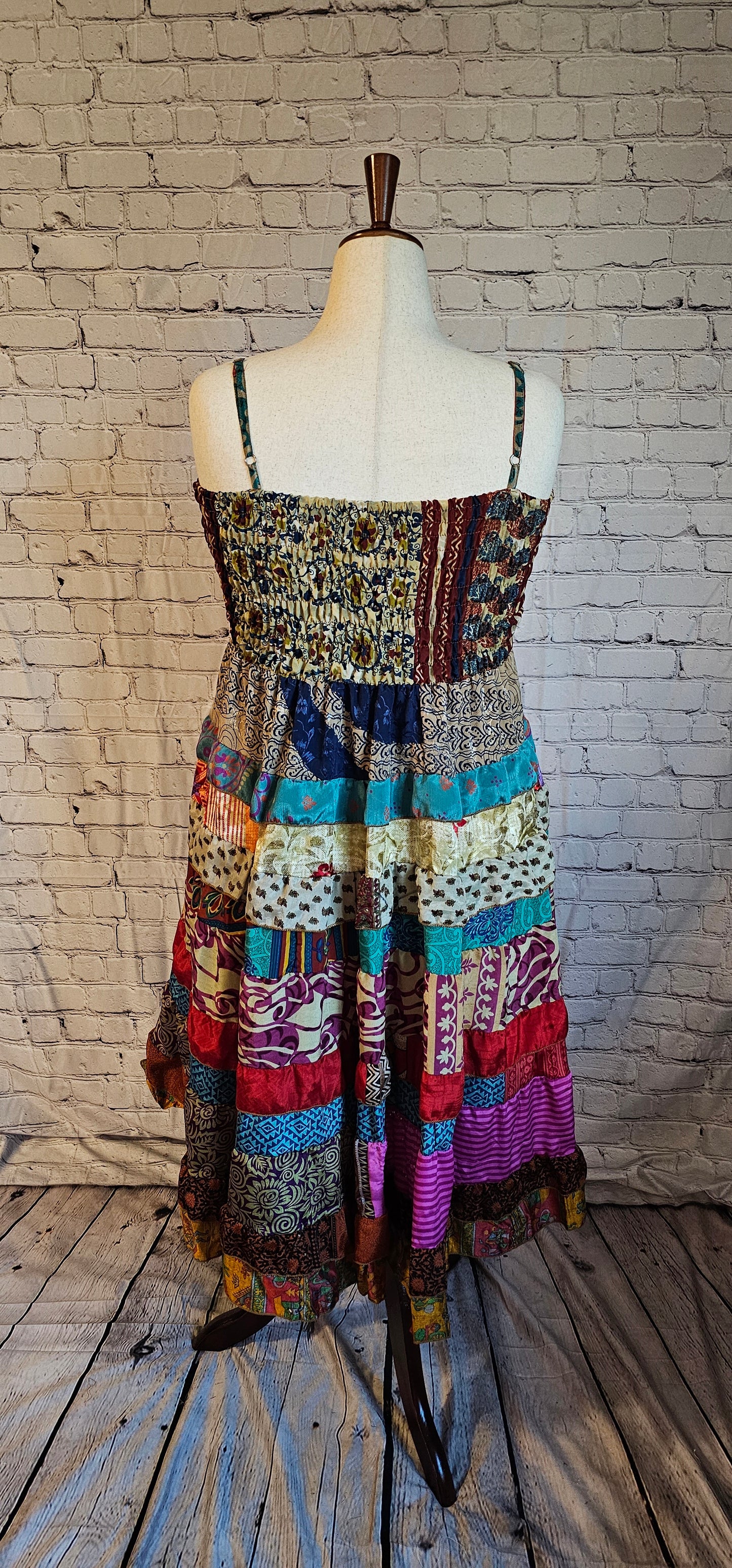 Meadowlark dress back made from recycled saris — part of Wild Kantha’s collection of sustainable, artisan clothing.