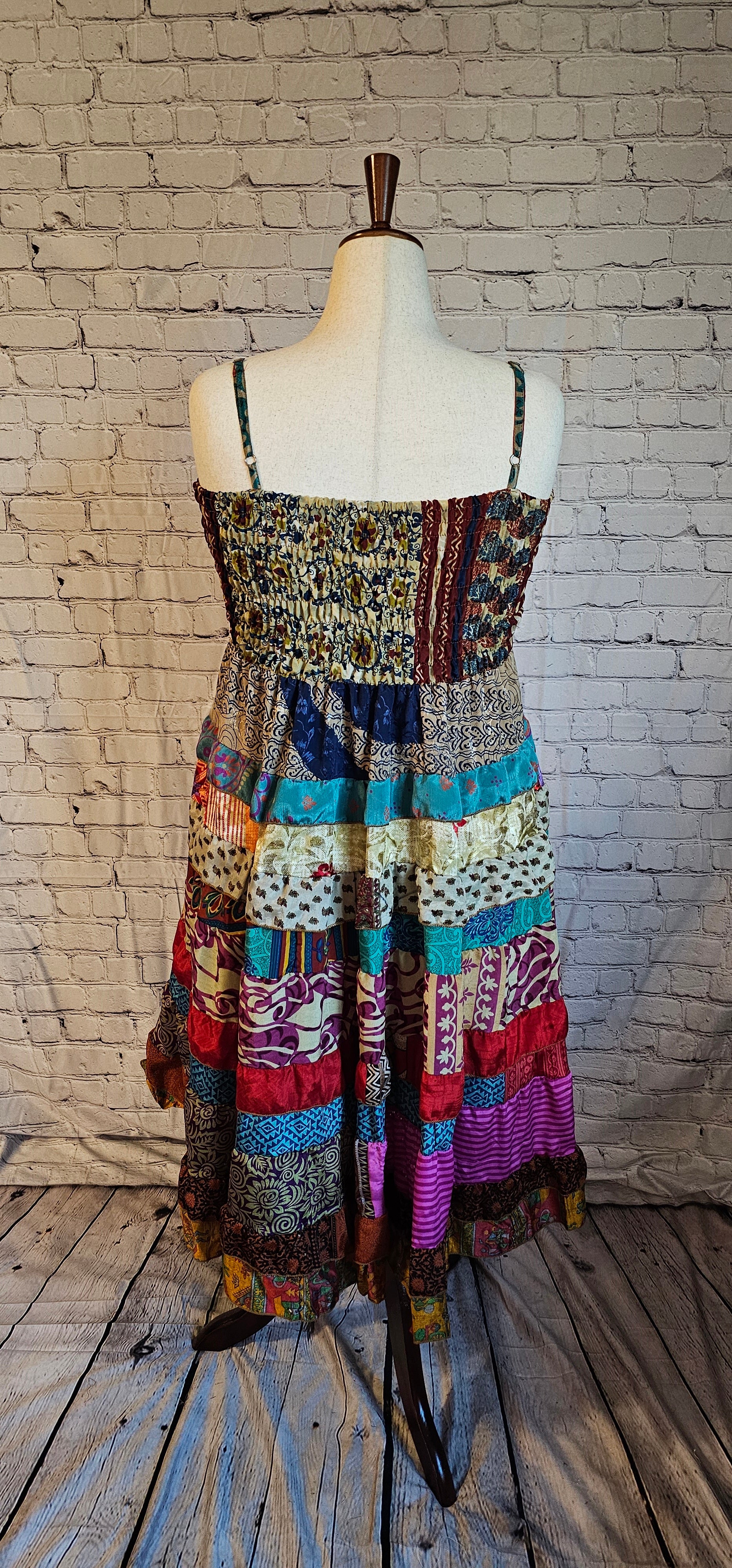Meadowlark dress back made from recycled saris — part of Wild Kantha’s collection of sustainable, artisan clothing.