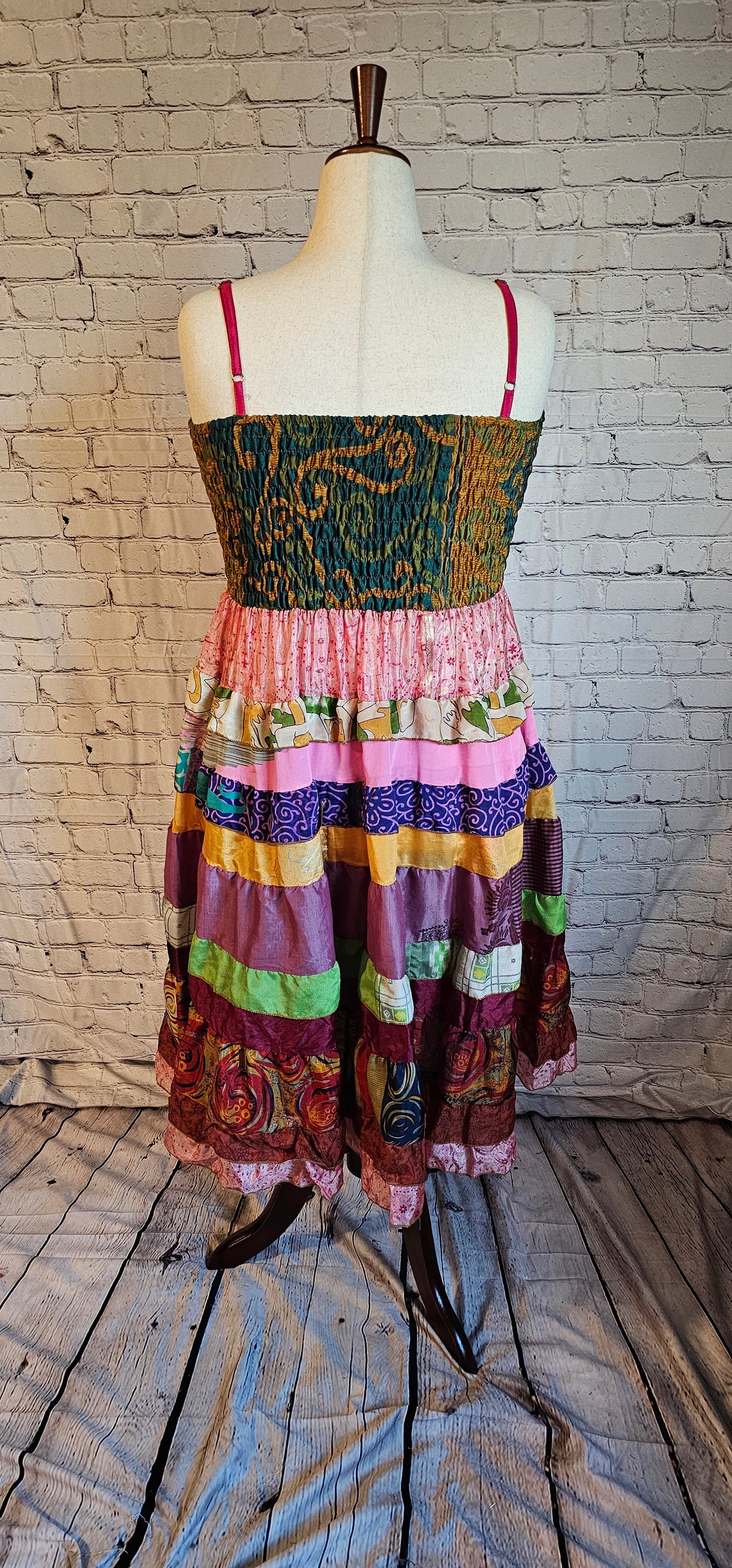Meadowlark recycled sari dress back, size-inclusive sustainable fashion.