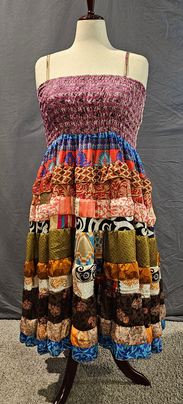 Meadowlark recycled sari dress, part of Wild Kantha’s sustainable sari and Kantha-inspired clothing collection.”