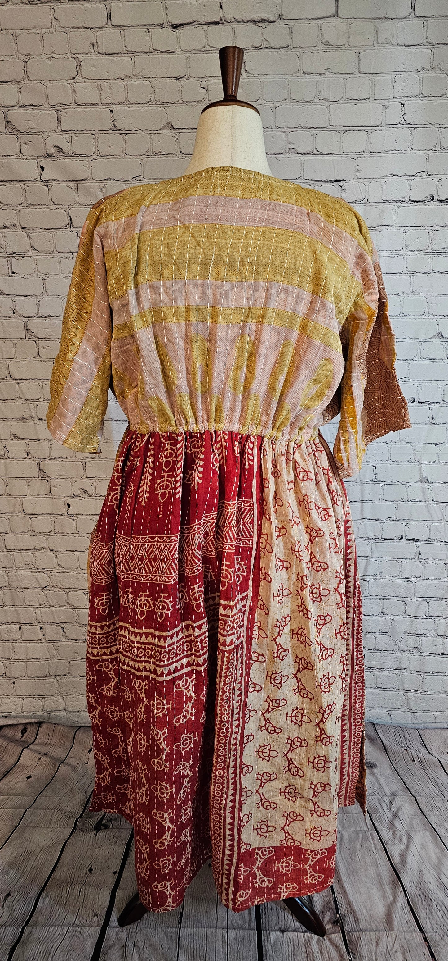 Mosswynd cotton Kantha dress back, inclusive sizing S–2X.