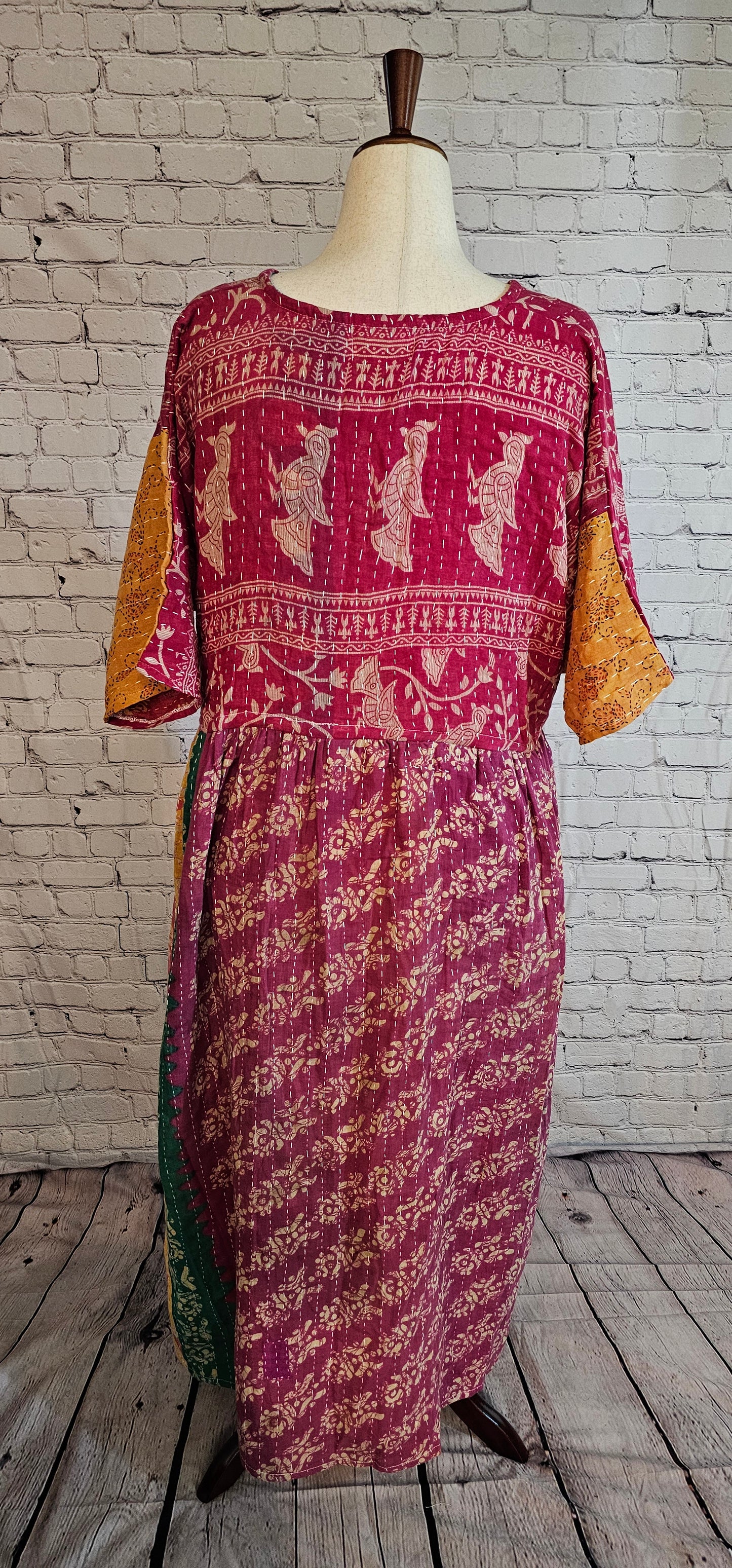 Mosswynd cotton Kantha boho dress back, designed to flatter every body.
