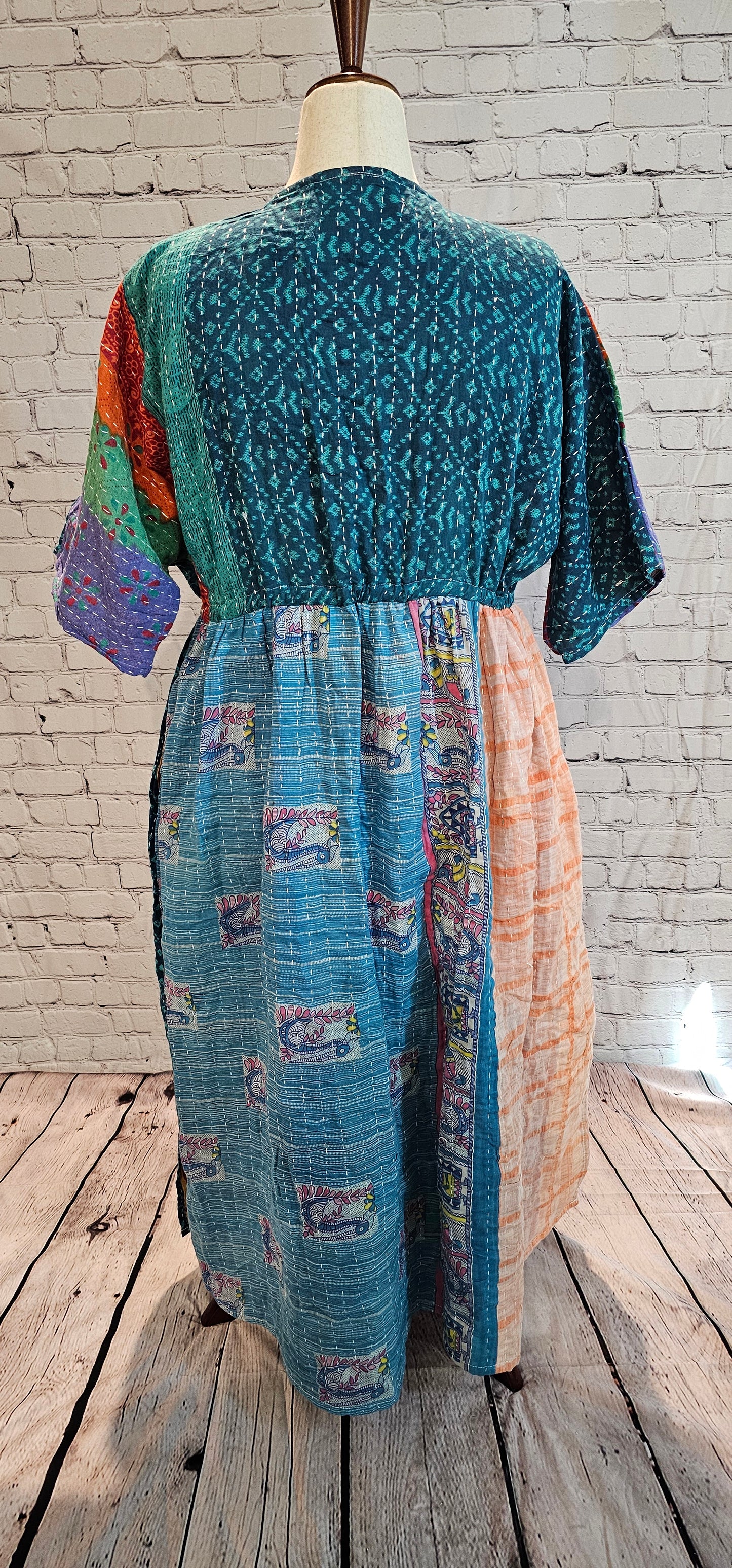 Mosswynd cotton Kantha boho dress back styled for everyday wear, sustainable and one-of-a-kind.