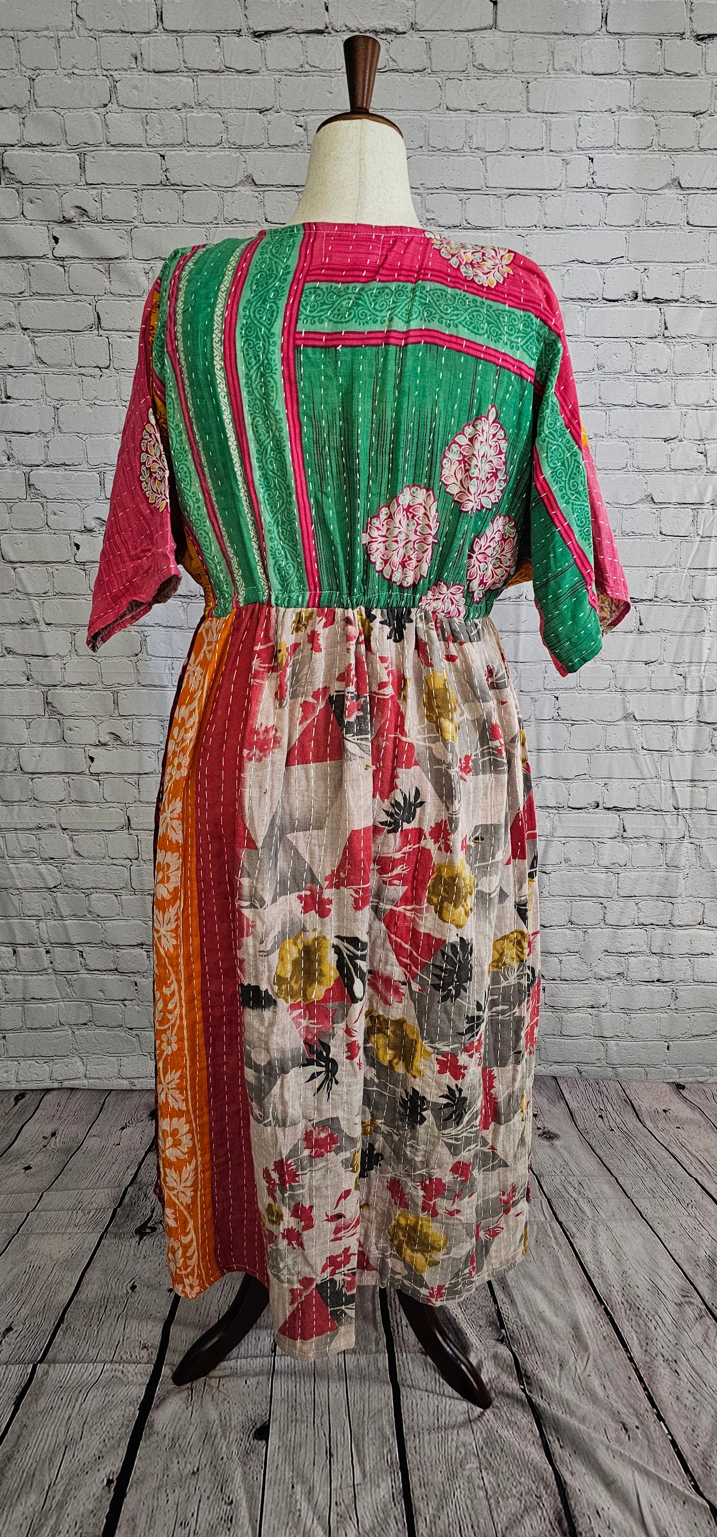 Mosswynd cotton Kantha boho dress back, designed to flatter every body.