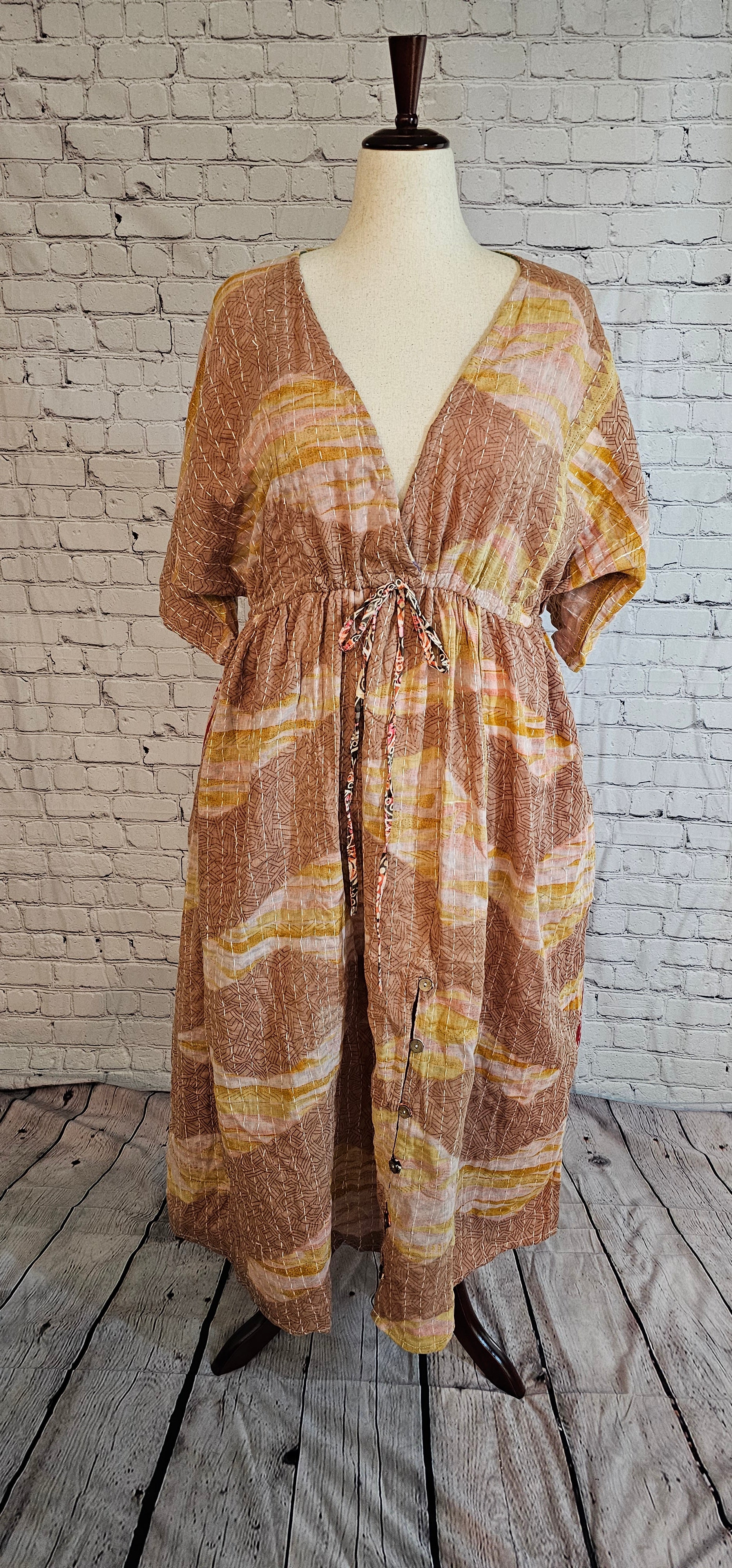 Mosswynd cotton Kantha dress front, inclusive sizing S–2X.
