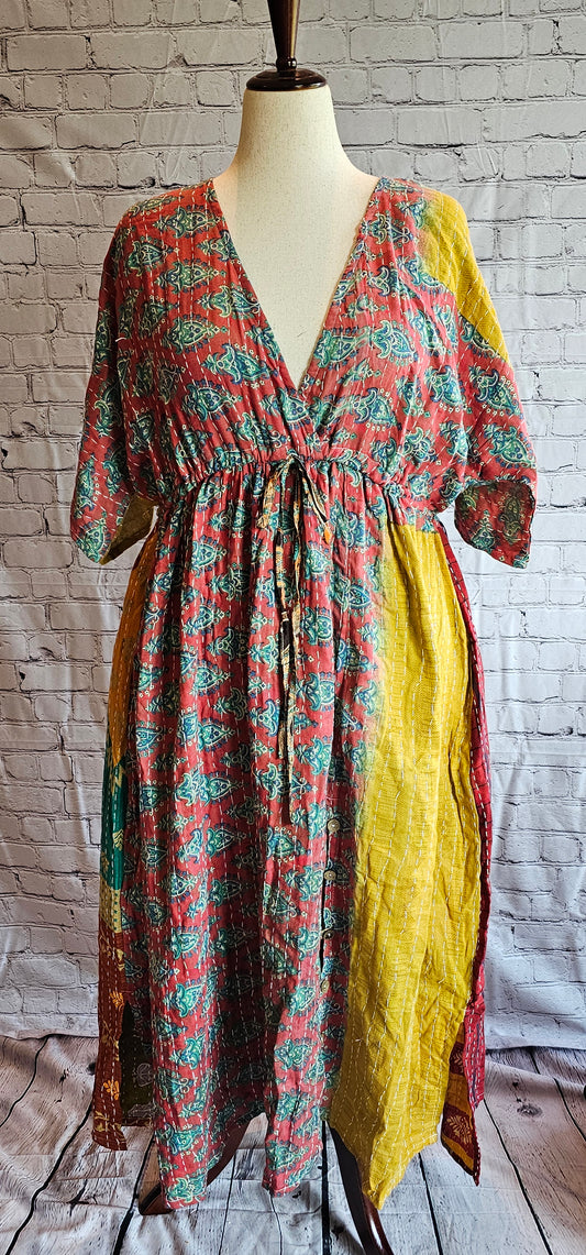 Mosswynd Kantha dress in cotton, designed for everyday bohemian style and comfort shown on mannequin.