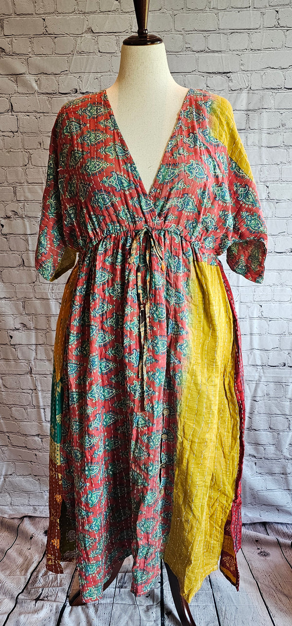 Mosswynd Kantha dress in cotton, designed for everyday bohemian style and comfort shown on mannequin.