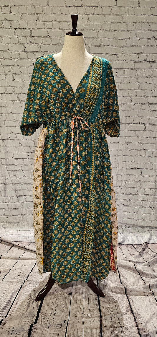 Mosswynd cotton Kantha dress front, inclusive sizing S–2X.