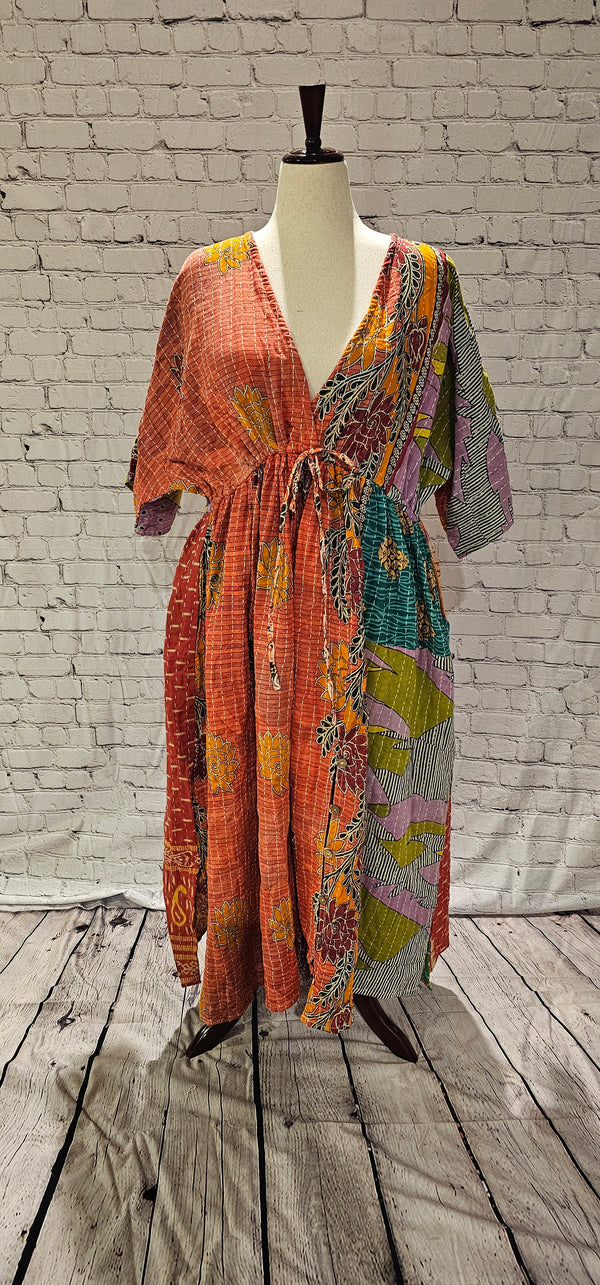 Mosswynd cotton Kantha boho dress front, designed to flatter every body.