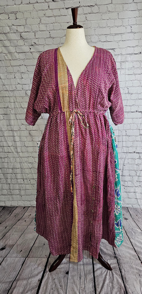 Mosswynd cotton Kantha boho dress front styled for everyday wear, sustainable and one-of-a-kind.