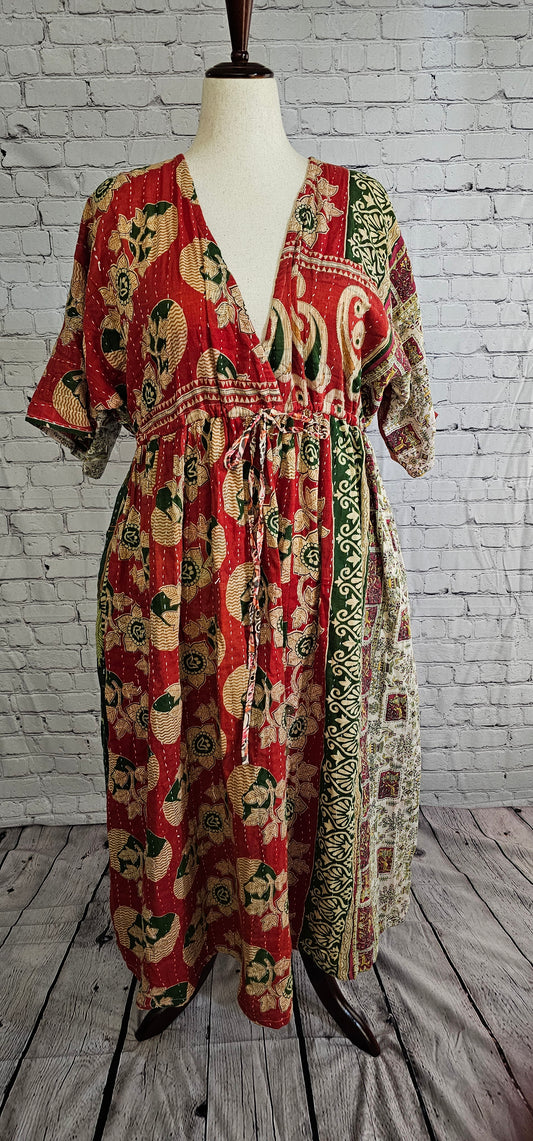 Mosswynd Kantha dress front in cotton, designed for everyday bohemian style and comfort.