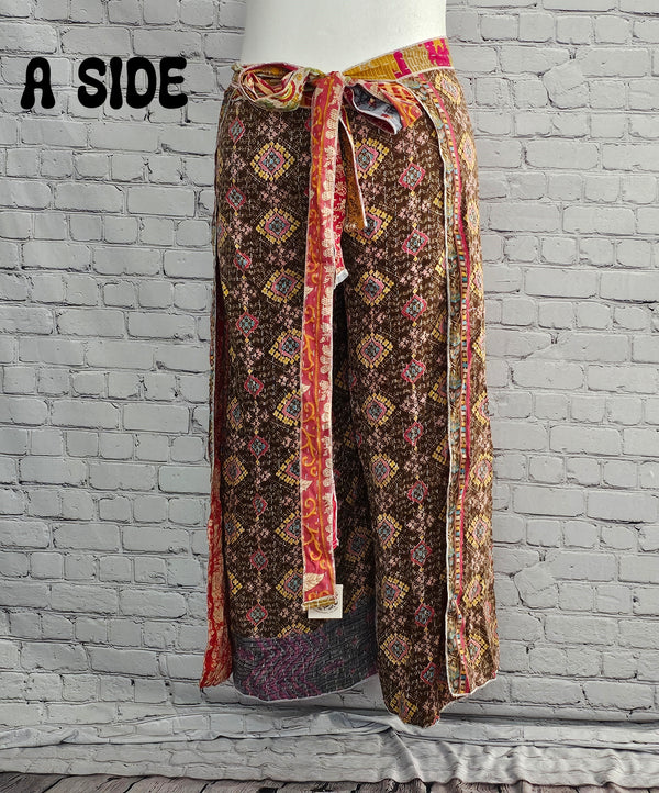 Ronin reversible Kantha patchwork pants in bohemian style, sustainable unisex fashion.